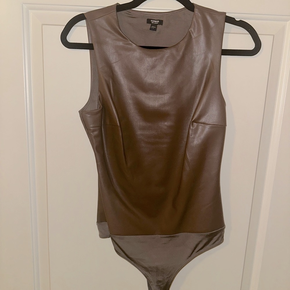 Brown leather bodysuit